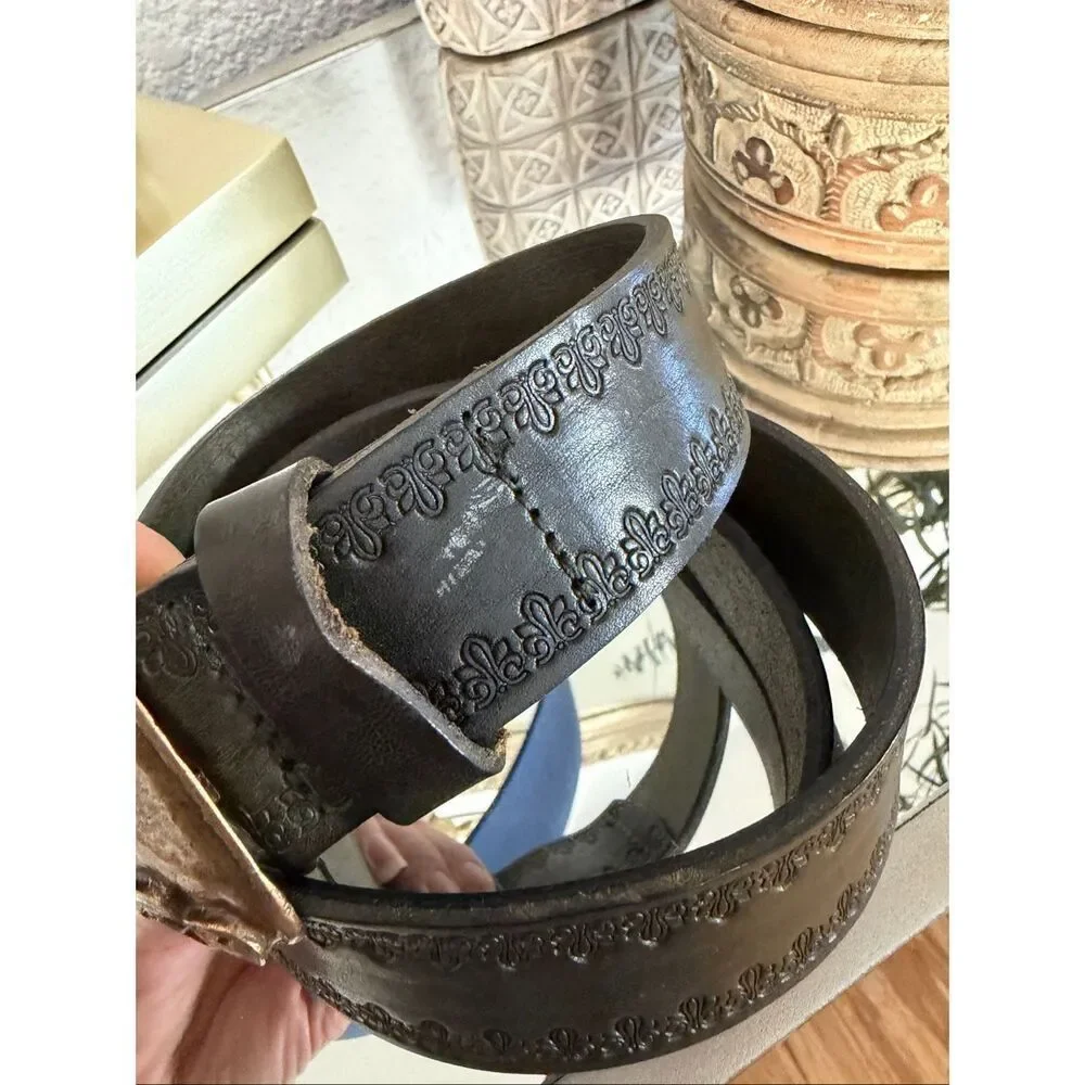 Töpfer Leather Belt with Ornate Jewel Buckle – Deep Dark Green Size 85